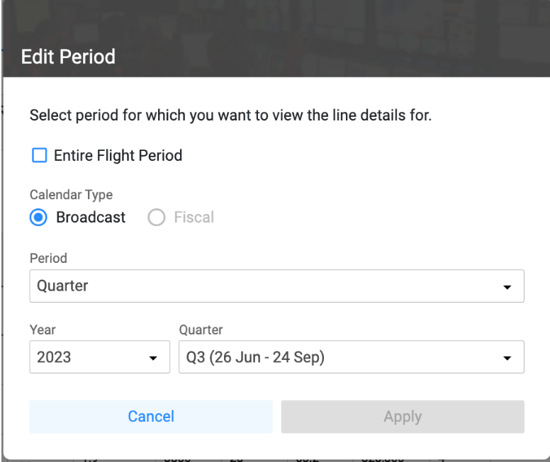 Period selection pop-up
